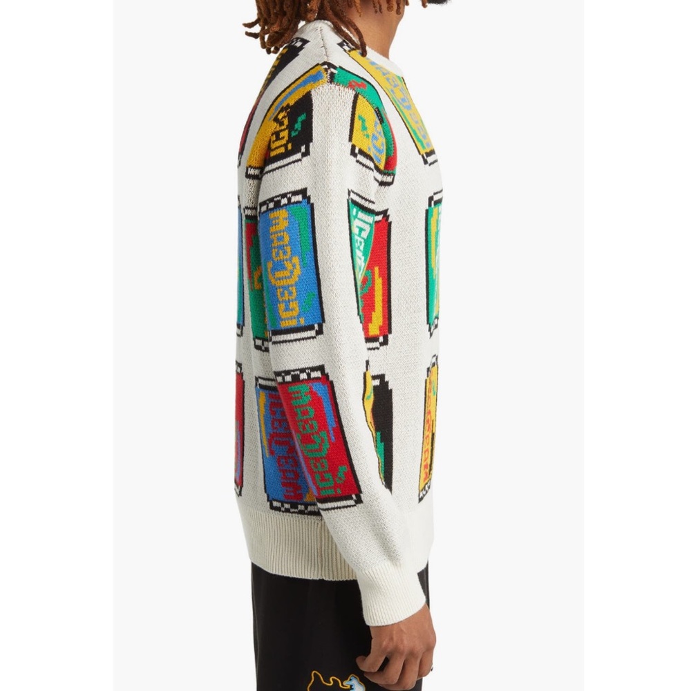 ICECREAM Lemon Lime Jacquard Can Print Graphic Logo Cotton Crewneck Sweater - Picture 6 of 13